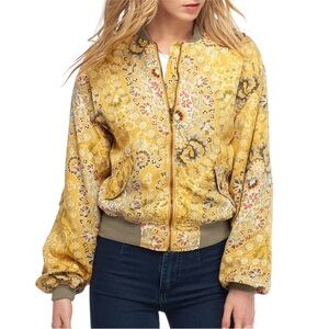 Free People Yellow Floral Bomber Jacket